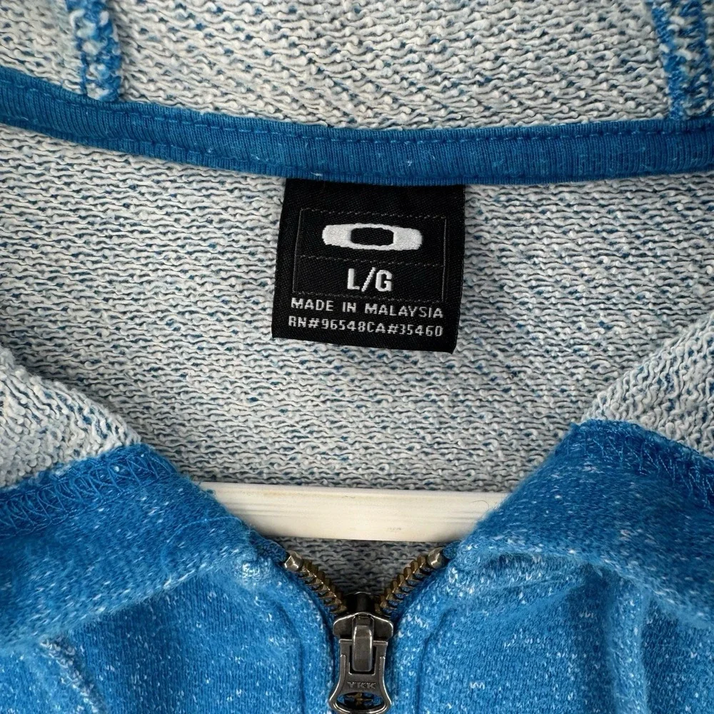 Oakley Hoodie Mens Large Blue Speckled Full Zip Cotton Drawstring Embroidered‎